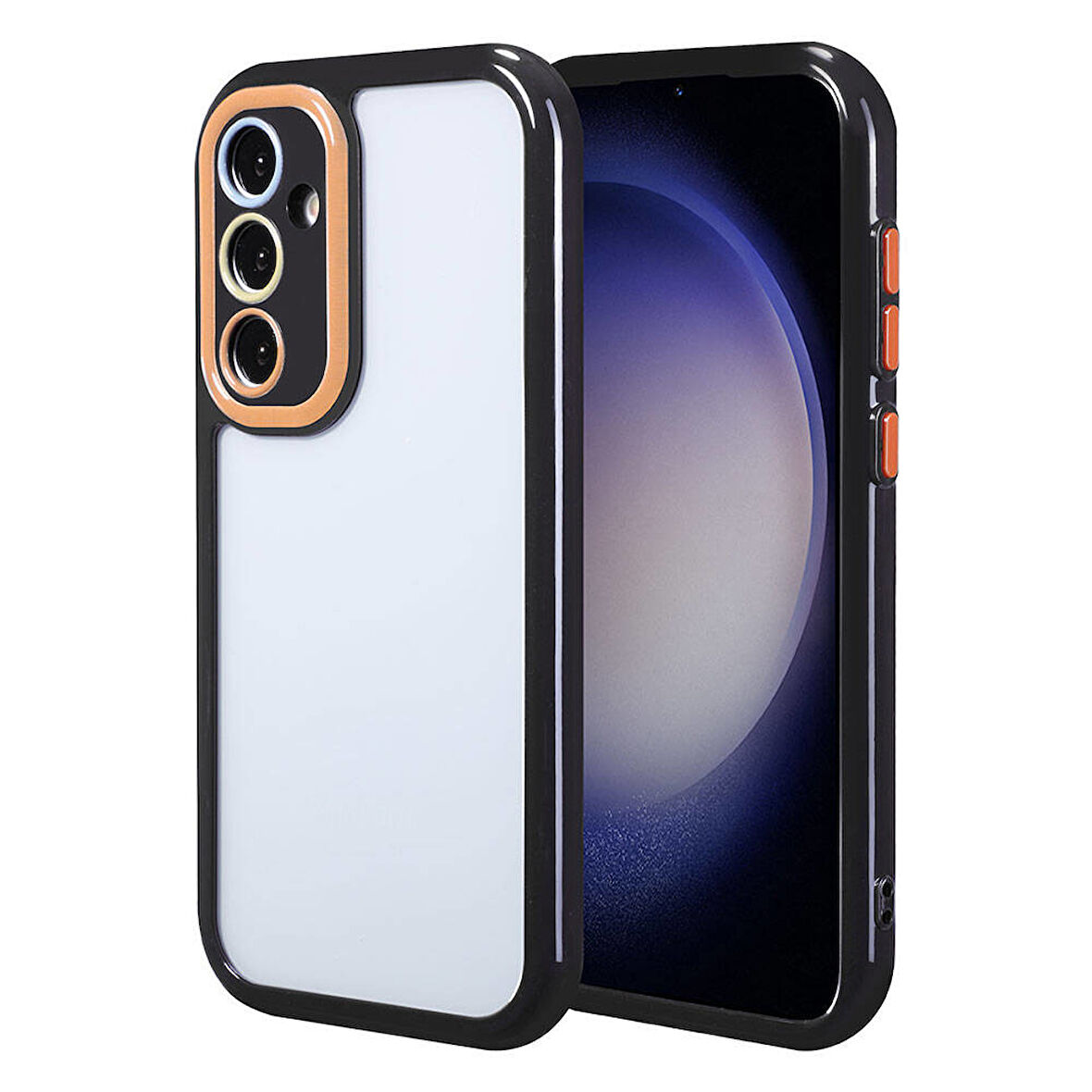 Galaxy S23 Kılıf Kamera Korumalı Renkli Kenar ve Çerçeve Tasarımlı Zore Vitamin Kapak-Siyah