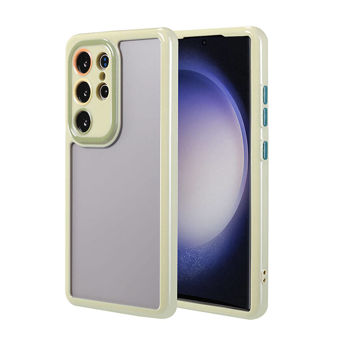 Galaxy S23 Ultra Kılıf Kamera Korumalı Renkli Kenar ve Çerçeve Tasarımlı Zore Vitamin Kapak-Yeşil