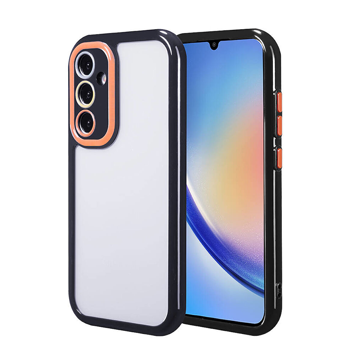 Galaxy A34 Kılıf Kamera Korumalı Renkli Kenar ve Çerçeve Tasarımlı Zore Vitamin Kapak-Siyah
