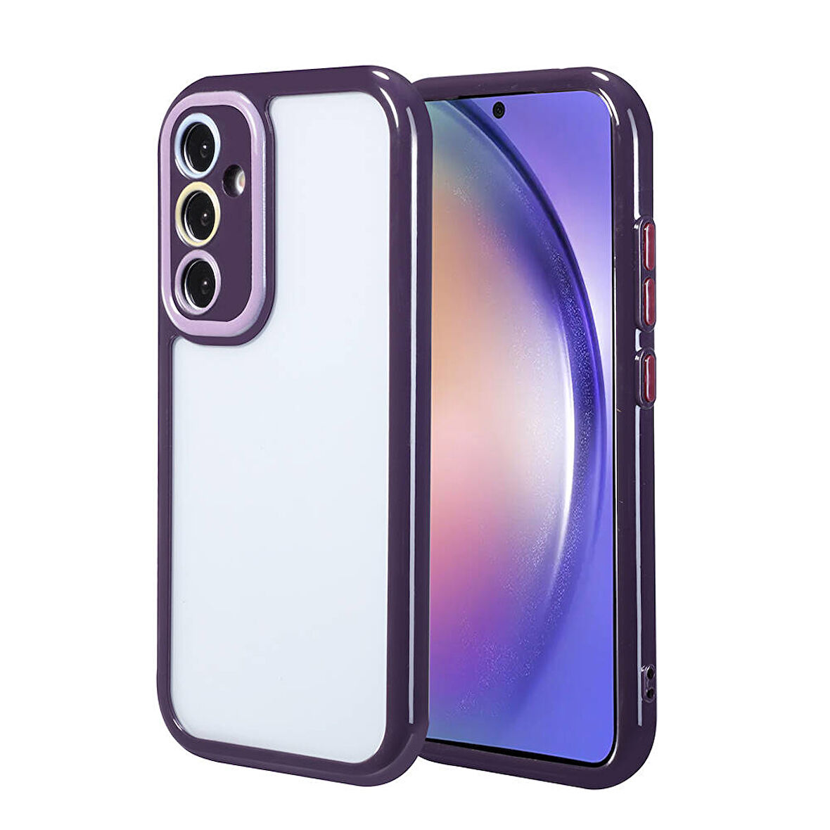 Galaxy A54 Kılıf Kamera Korumalı Renkli Kenar ve Çerçeve Tasarımlı Zore Vitamin Kapak-Derin Mor