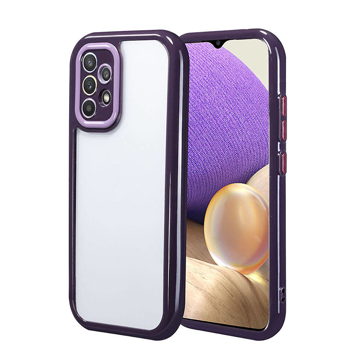 Galaxy A32 4G Kılıf Kamera Korumalı Renkli Kenar ve Çerçeve Tasarımlı Zore Vitamin Kapak-Derin Mor