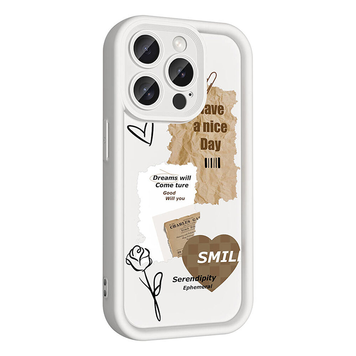 Apple iPhone 14 Pro Kılıf Kamera Korumalı Baskılı Arka Yüzey Zore Klas Kapak-Beyaz