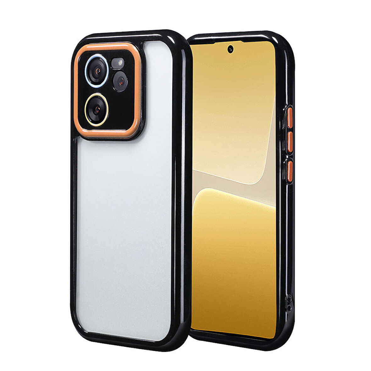 Xiaomi Mi 13T Pro Kılıf Kamera Korumalı Renkli Kenar ve Çerçeve Tasarımlı Zore Vitamin Kapak-Siyah