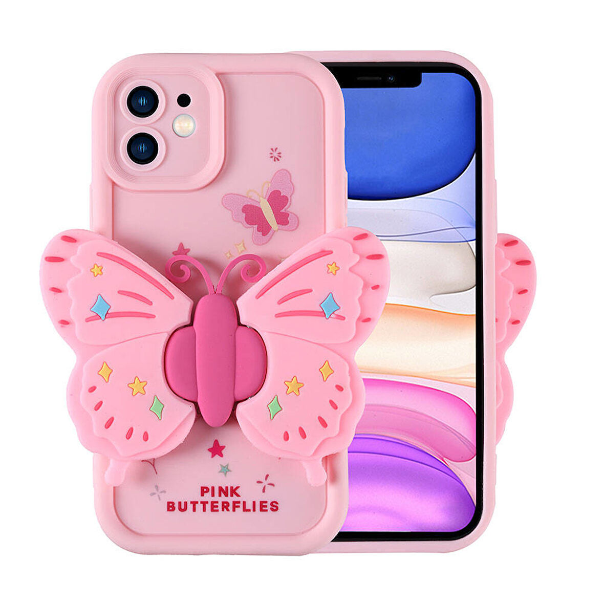 iPhone 11 Kılıf Kamera Korumalı Figür Tasarımlı Zore Kapya Kapak-Pembe Açık