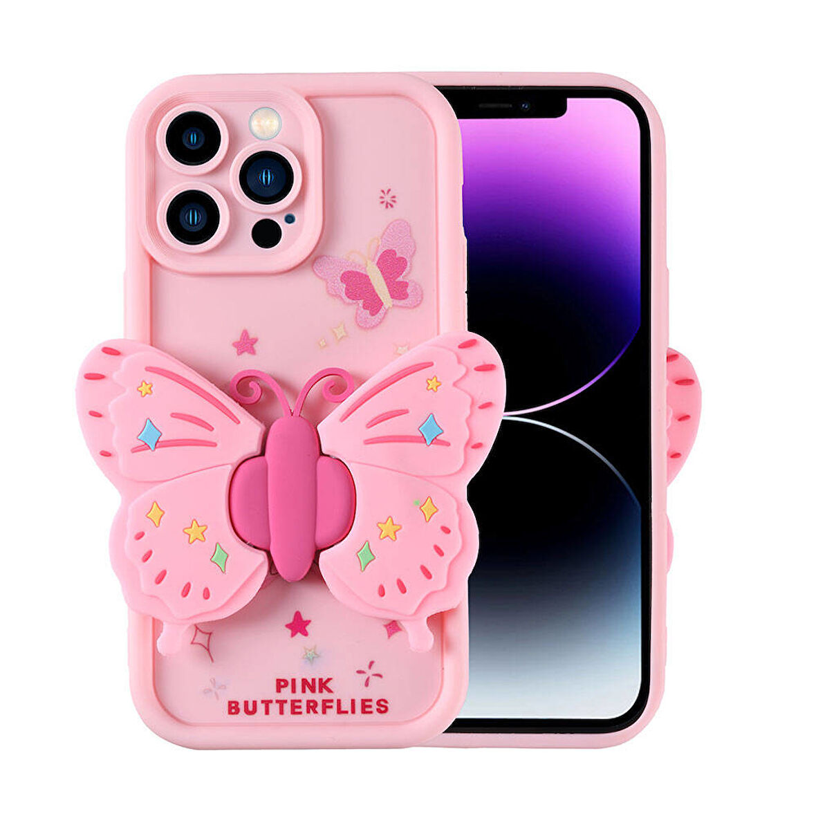 iPhone 14 Pro Max Kılıf Kamera Korumalı Figür Tasarımlı Zore Kapya Kapak-Pembe Açık