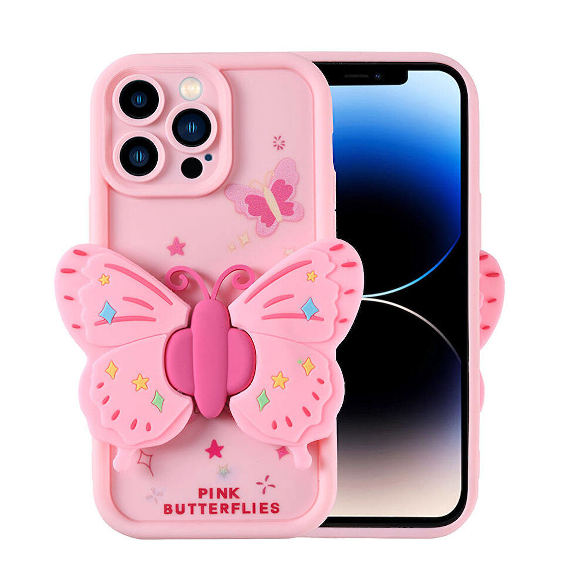 iPhone 14 Pro Kılıf Kamera Korumalı Figür Tasarımlı Zore Kapya Kapak-Pembe Açık