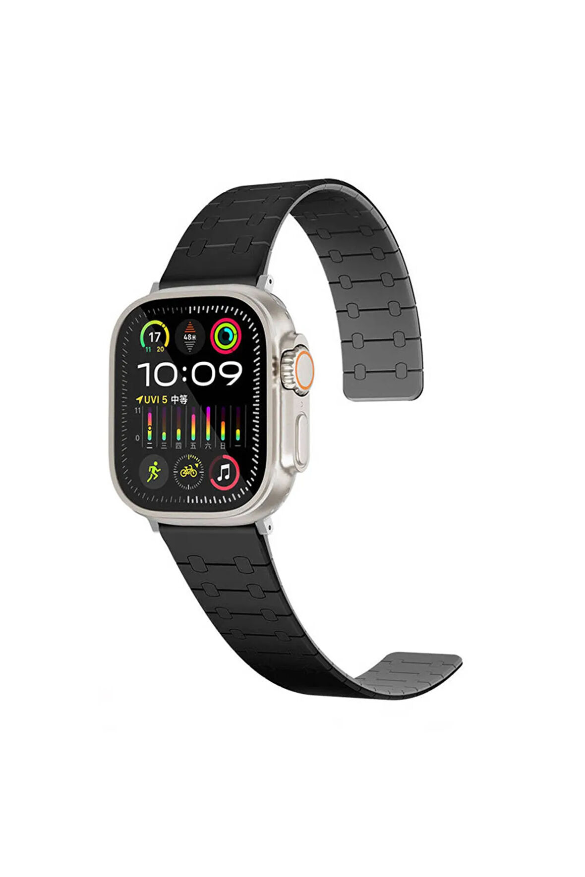 Apple Watch 44mm Ensueno KRD-111 Çizgili Desenli Silikon Kordon-Siyah