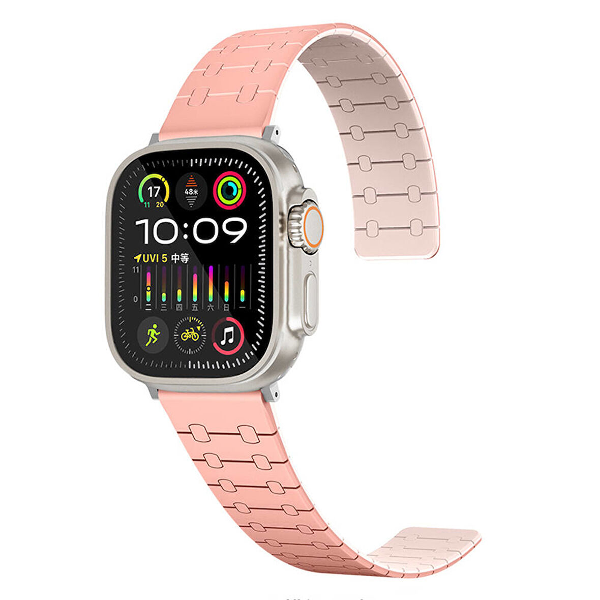 Apple Watch 42mm Zore KRD-111 Çizgili Desenli Silikon Kordon-Pembe