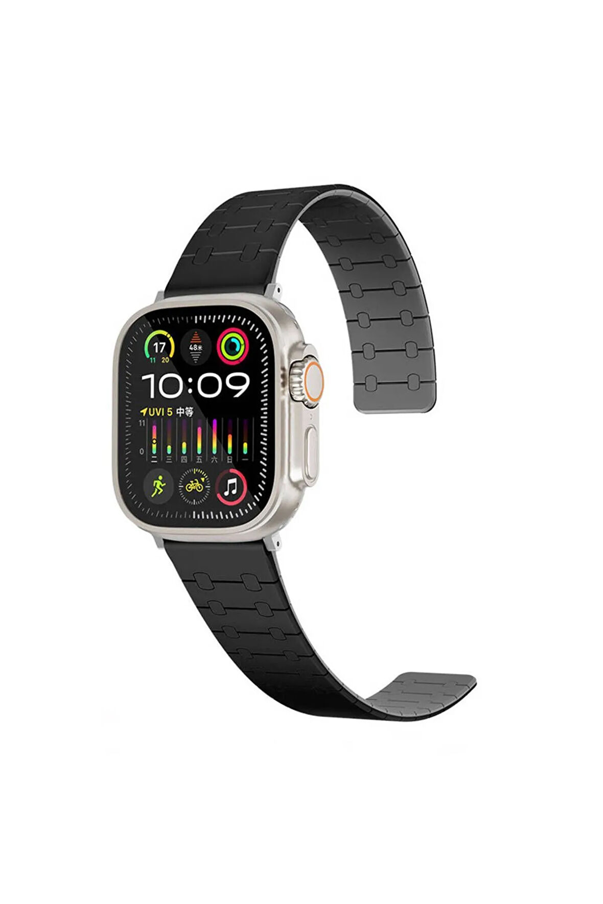 Apple Watch 7 41mm Ensueno KRD-111 Çizgili Desenli Silikon Kordon-Siyah