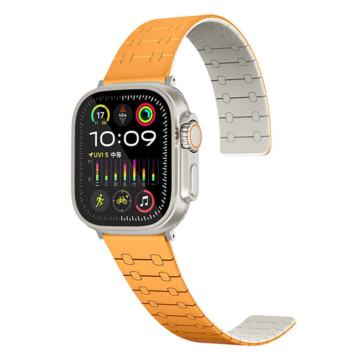 Apple Watch 7 41mm Zore KRD-111 Çizgili Desenli Silikon Kordon-Turuncu
