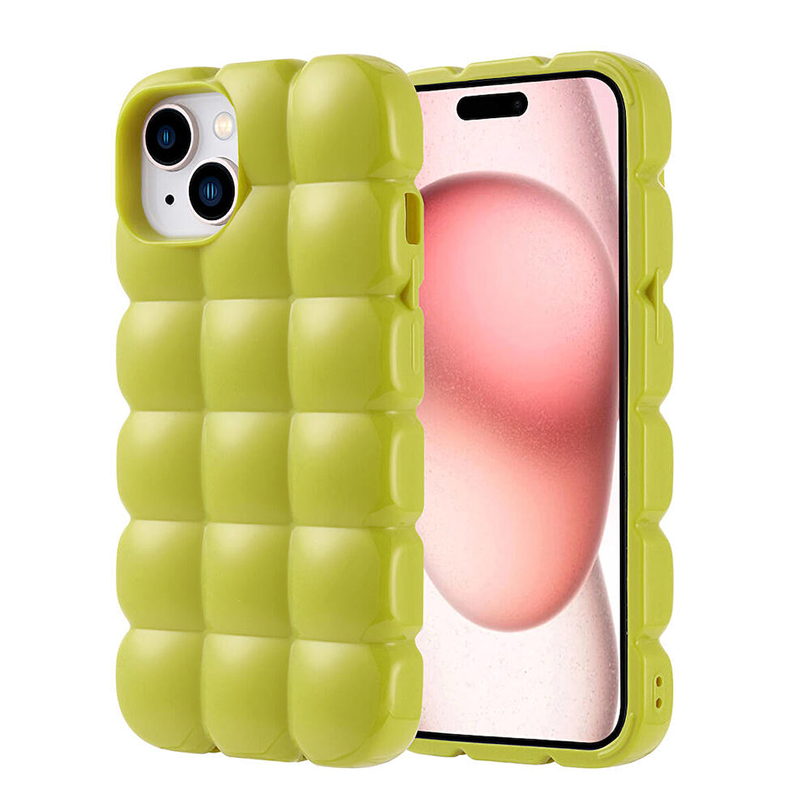 Apple iPhone 15 Kılıf Parlak Esnek Silikon Zore Dom Dom Kapak-Yeşil
