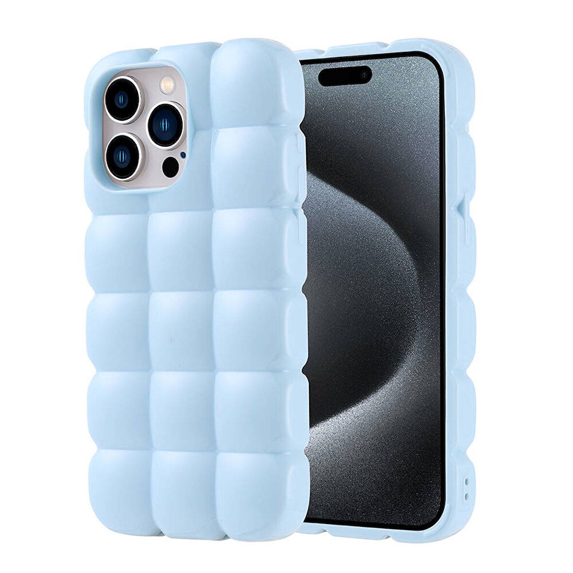 Apple iPhone 15 Pro Max Kılıf Parlak Esnek Silikon Zore Dom Dom Kapak-Mavi