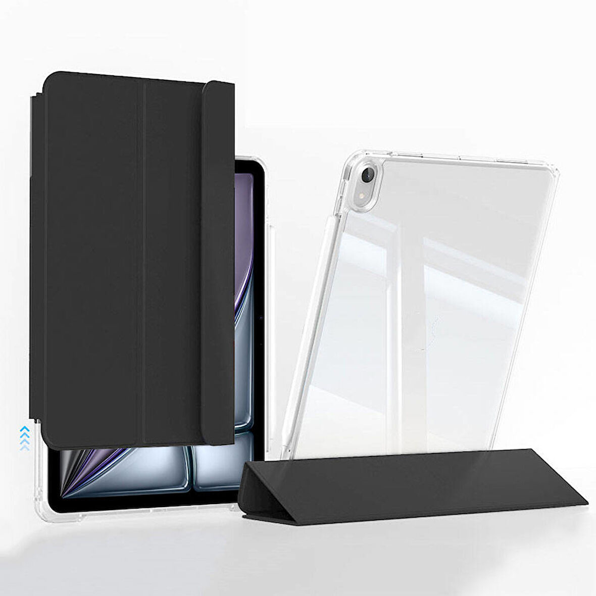 ​iPad Air 11 2024 Kılıf Magnetik Ayrılabilen AiHTTgli Uyumlu ​EFFX Sliding Tablet Kılıfı-Siyah