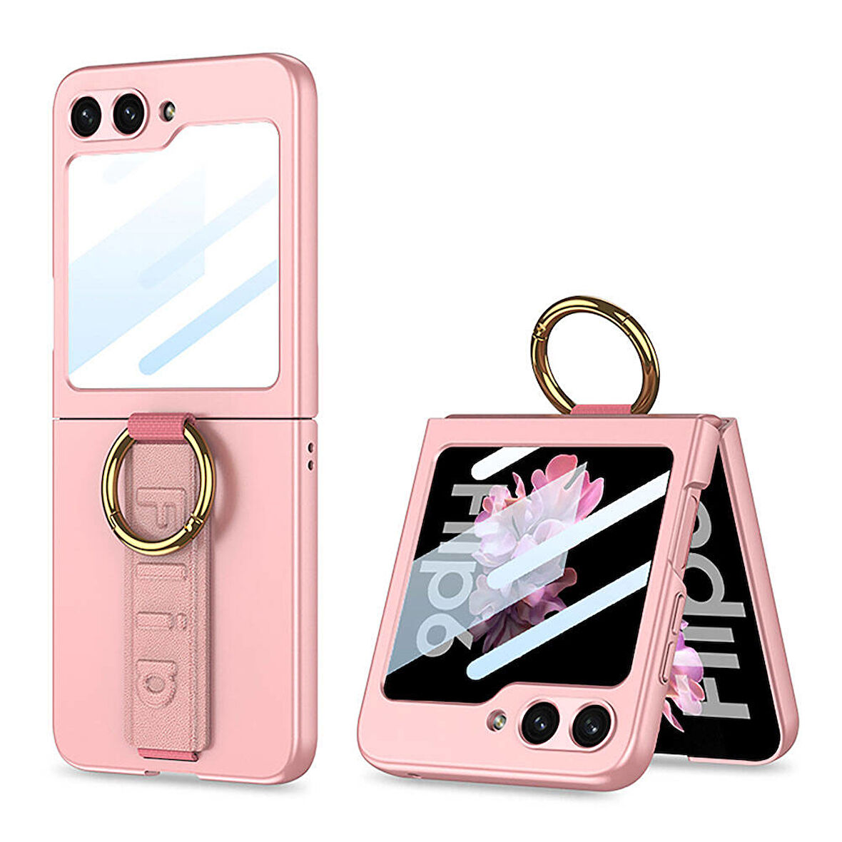 Galaxy Z Flip 6 Kılıf Kamera Korumalı Yüzüklü Zore Flip Ring Kıpta Kapak-Pembe