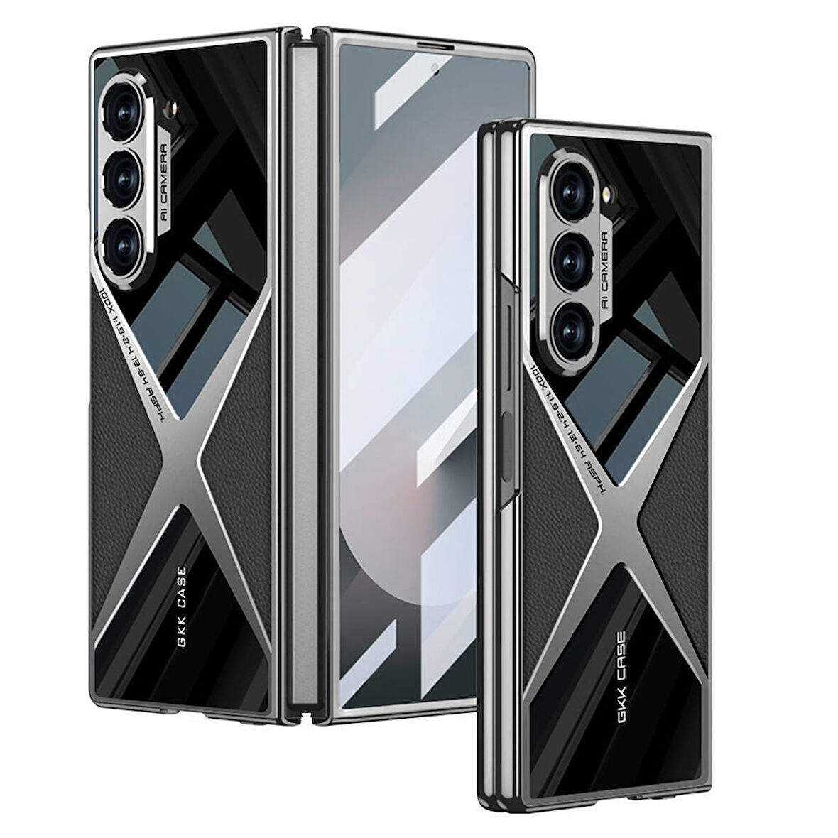 Galaxy Z Fold 6 Kılıf Ultra İnce Kamera Korumalı PC + Deri Arka Yüzey Zore X-Pro Kapak-Siyah