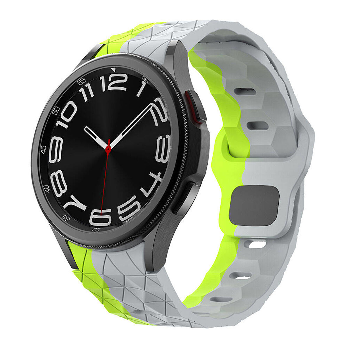 Galaxy Waych 5 44mm Zore KRD-116 20mm Futbol Desenli Spor Tasarımlı Silikon Kordon-Gri-Yeşil