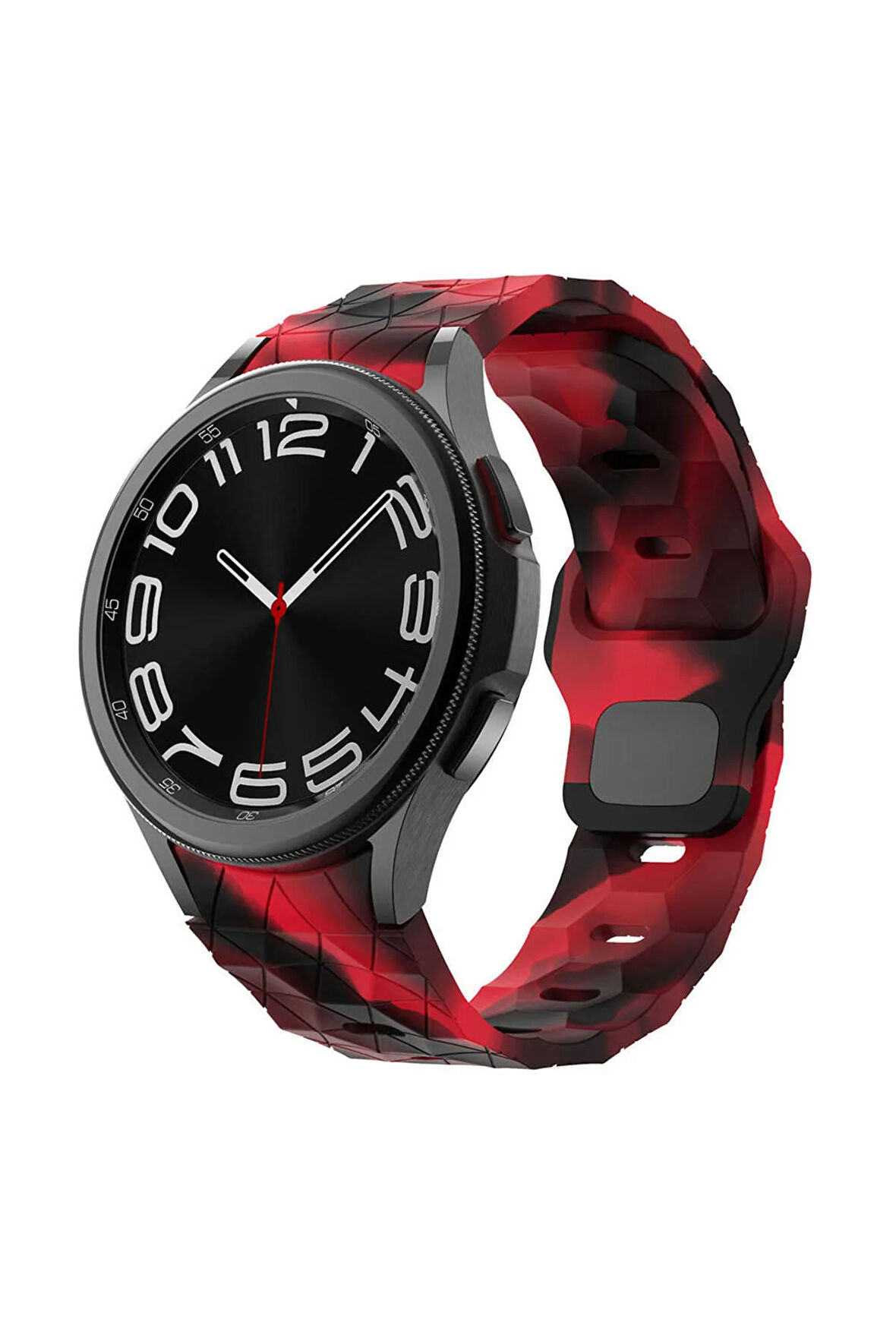 Galaxy Watch 5 40mm Ensueno KRD-116 20mm Futbol Desenli Spor Tasarımlı Silikon Kordon-Siyah-Kırmızı