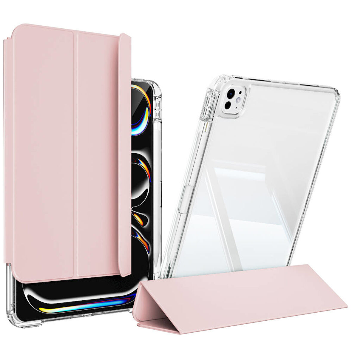 ​​iPad Pro 13 2024 Kılıf Magnetik Ayrılabilen Airbagli ​OMSY Sliding Tablet Kılıfı - Pembe Açık