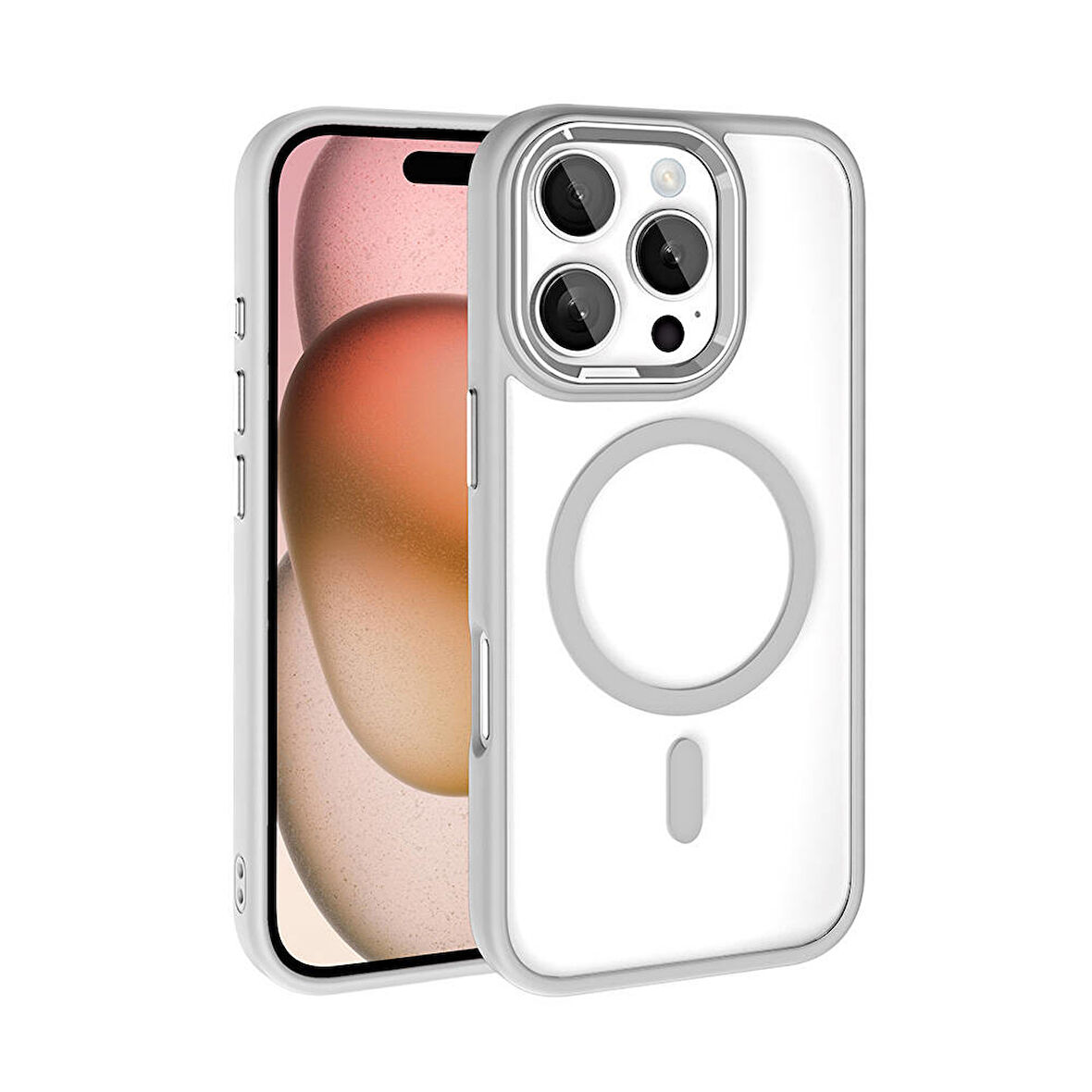 iPhone 16 Pro Kılıf Wireless Şarj Özellikli Krom Magsafe Silikon Kapak