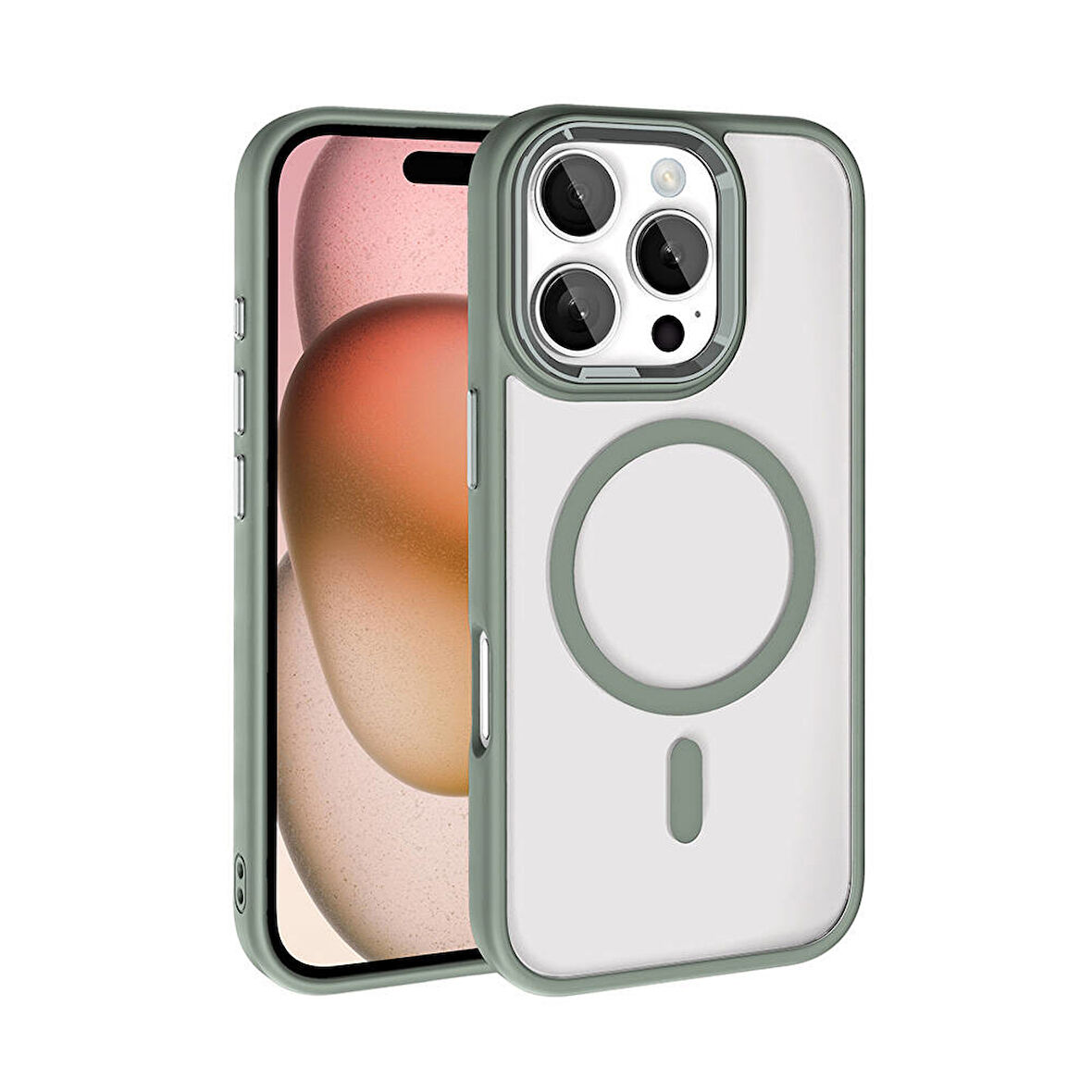 Apple iPhone 16 Pro Max Kılıf Wireless Şarj Özellikli Ensueno Krom Magsafe Silikon Kapak-Titanyum-Gri
