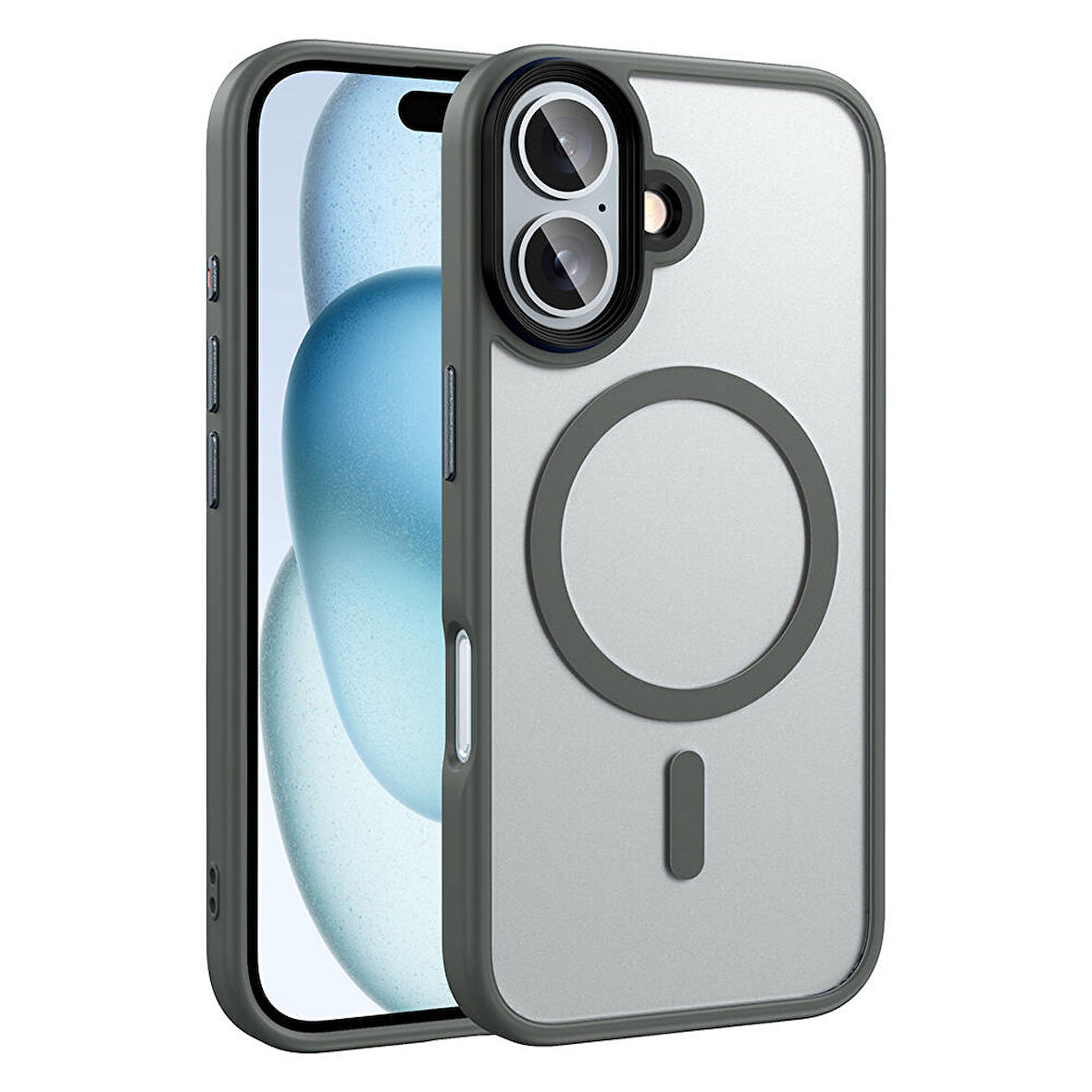 Apple iPhone 16 Plus Kılıf Mat Arka Yüzey Wireless Şarj Özellikli Zore Flet Magsafe Kapak-Titanyum-G