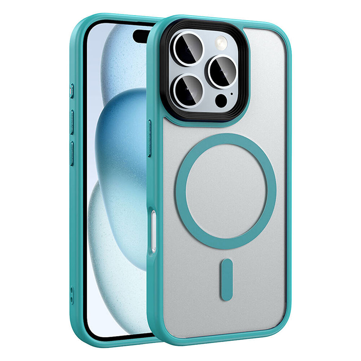 Apple iPhone 16 Pro Max Kılıf Mat Arka Yüzey Wireless Şarj Özellikli Zore Flet Magsafe Kapak-Yeşil