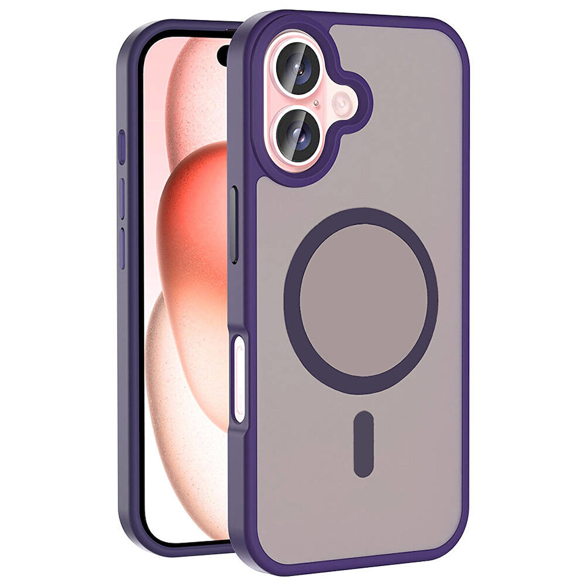 Vendas iPhone 16 Plus Kılıf Magsafe Şarj Özellikli Mat Arka Yüzey Zore Sio Kapak-Derin Mor