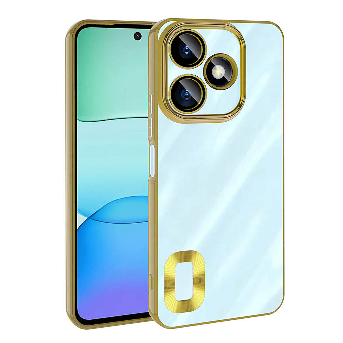 Xiaomi Redmi 13 4G Kılıf Kamera Korumalı Logo Gösteren Zore Omega Kapak-Gold