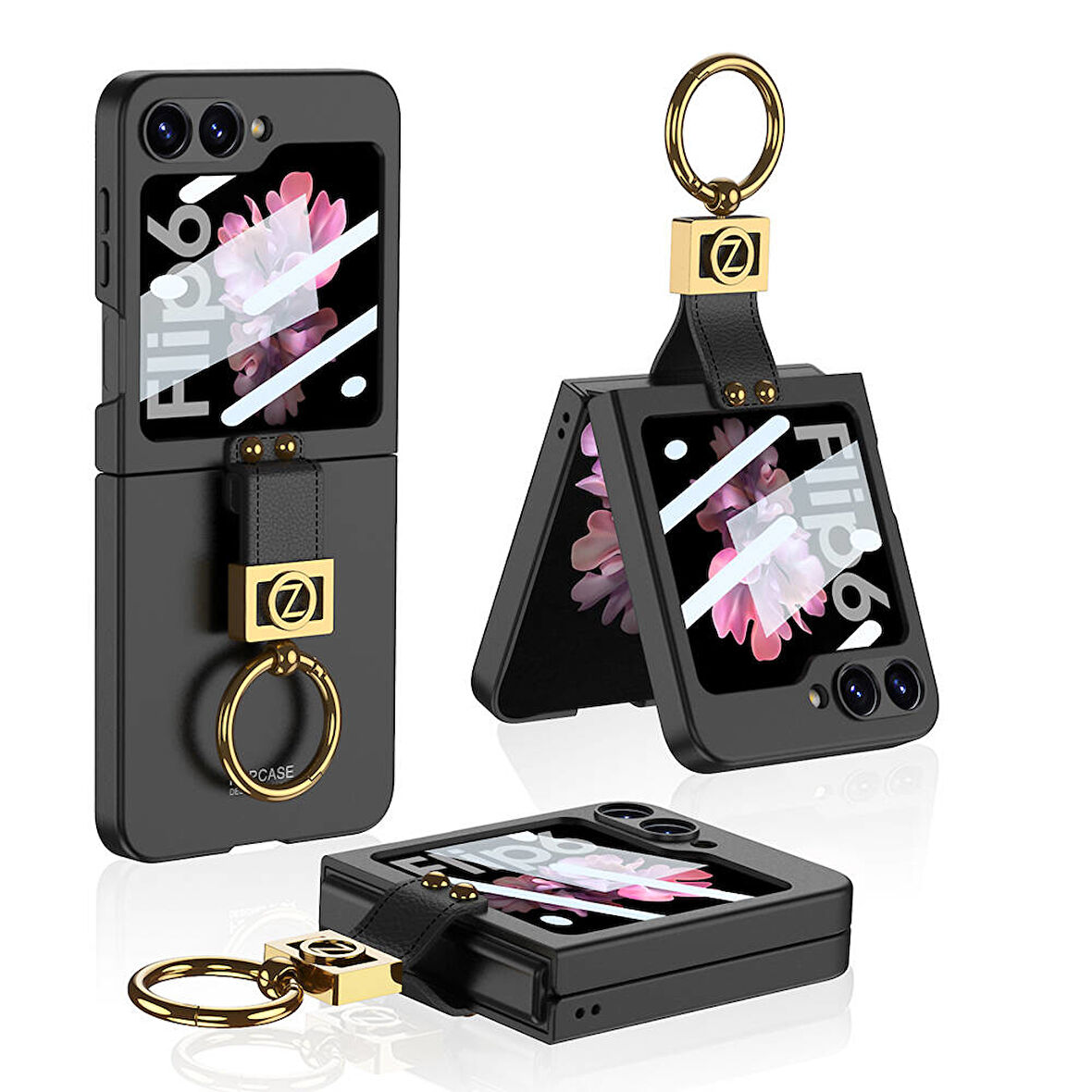 Galaxy Z Flip 6 Kılıf Zore Z Harfli Yüzüklü Kıpta Kapak-Siyah