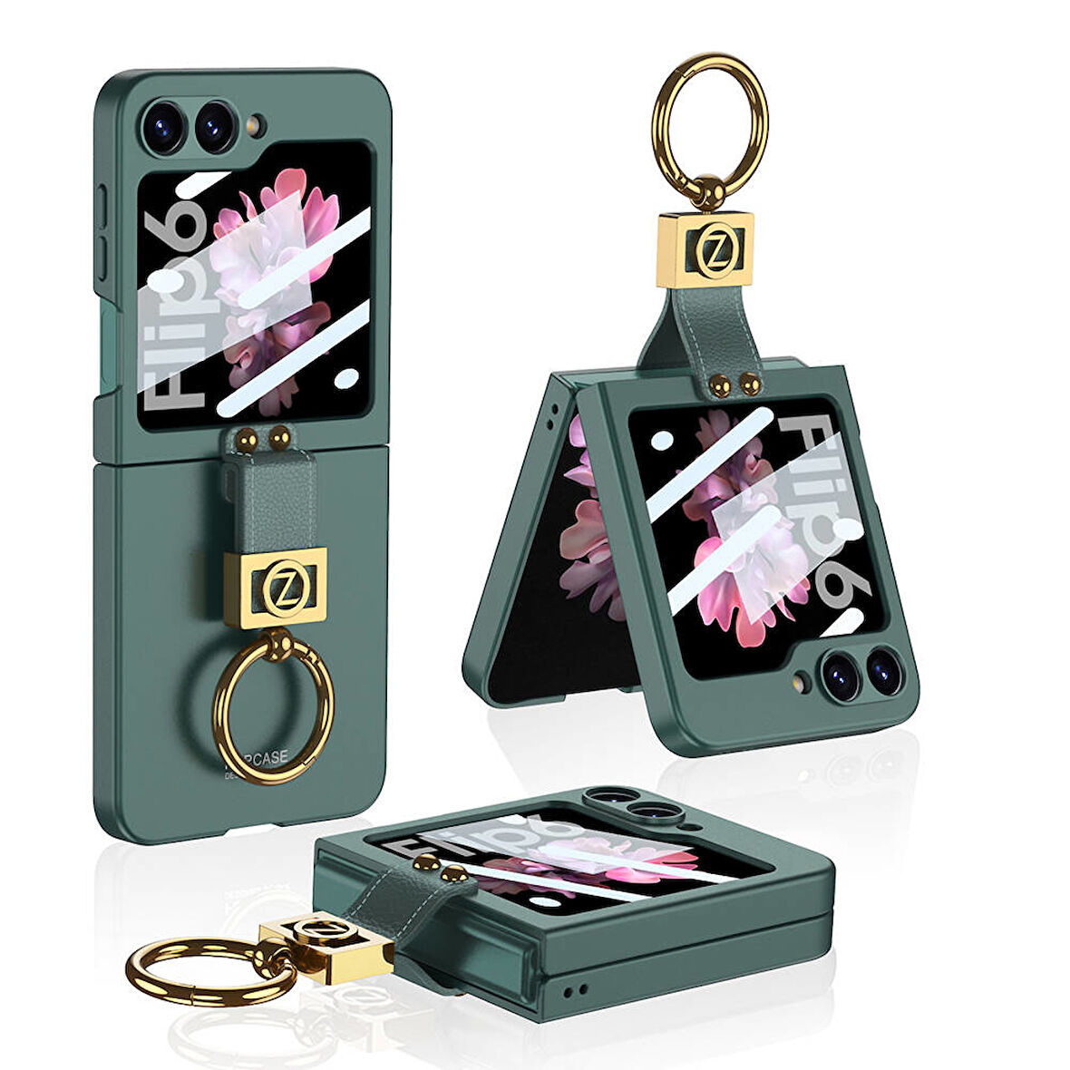 Galaxy Z Flip 6 Kılıf Zore Z Harfli Yüzüklü Kıpta Kapak-Koyu Yeşil