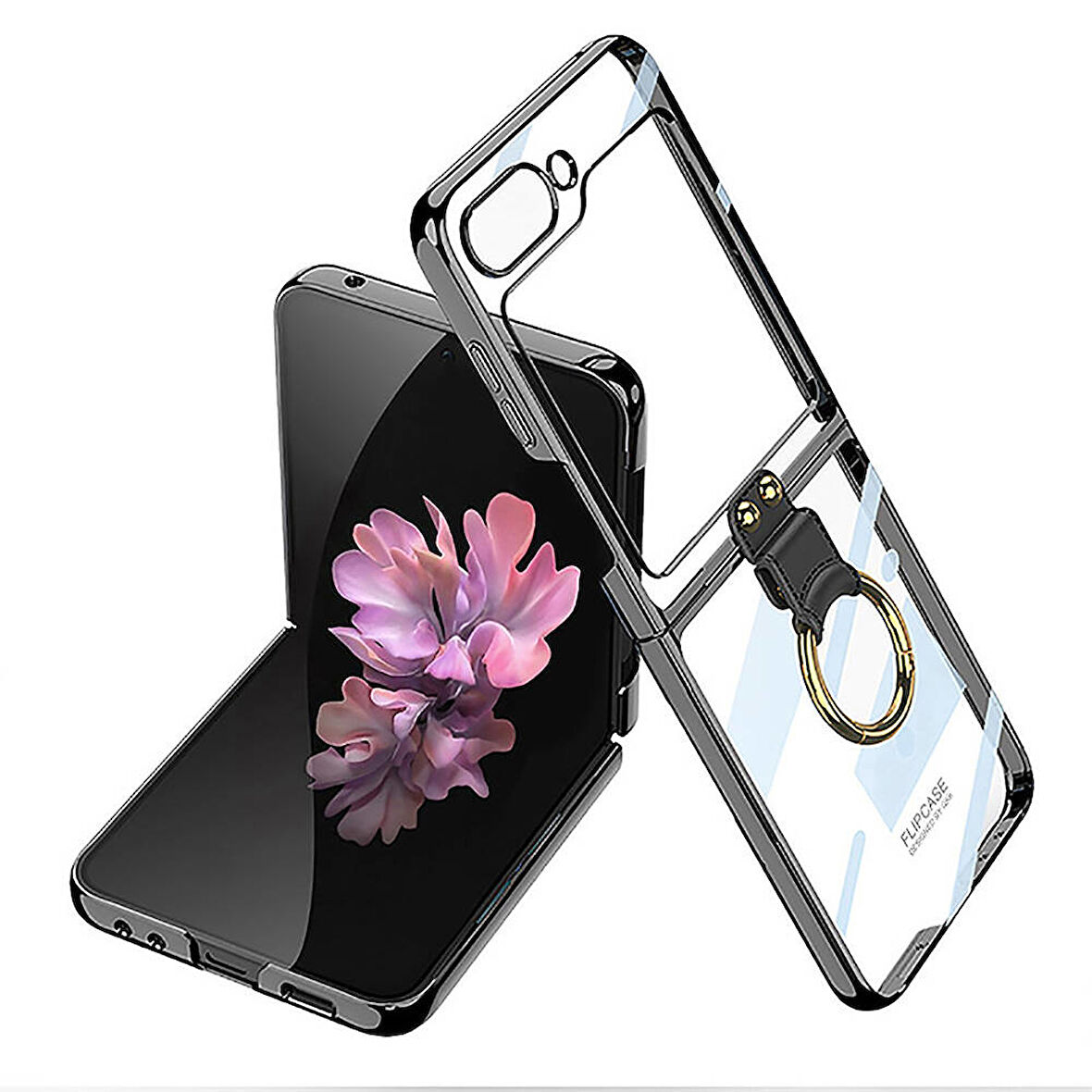 Galaxy Z Flip 6 Kılıf Zore Yüzüklü Kıpta Kapak-Siyah