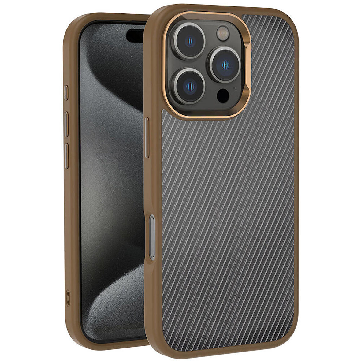 Apple iPhone 16 Pro Max Kılıf Karbon Fiber Görünümlü Parlak Kamera Çerçeveli Zore Venus Kapak-Rose B