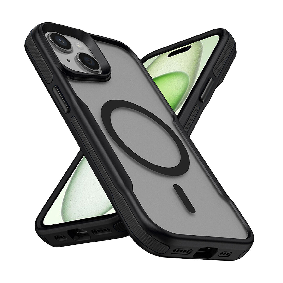 iPhone 14 Pro Uyumlu Magsafe Şarj Özellikli Renkli Kenar Airbag Şeritli Zore Lamer Kapak-Siyah