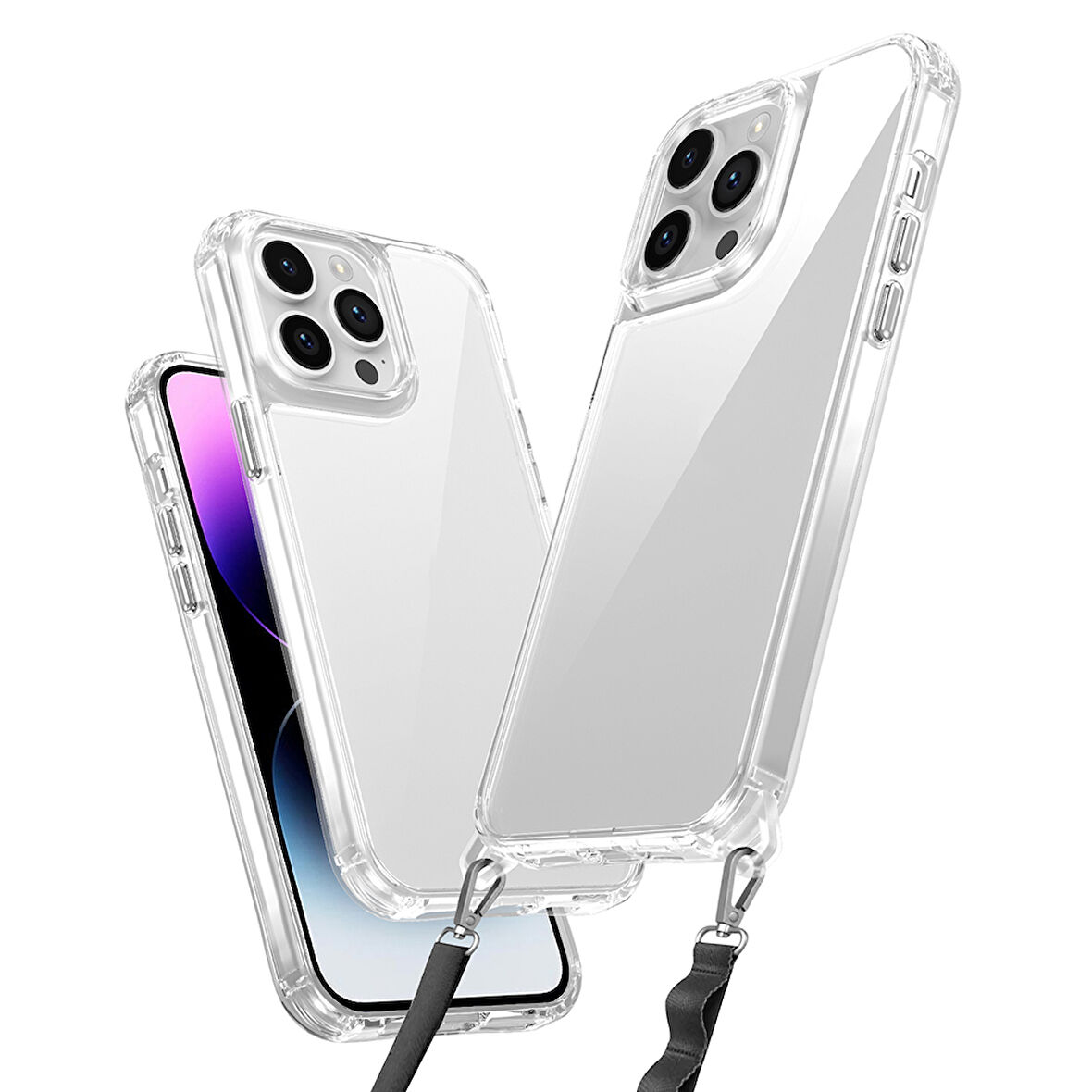 iPhone 14 Pro Kılıf AirBagli Takılabilir Askı Aparatlı Zore Snap Silikon Kapak-Şeffaf