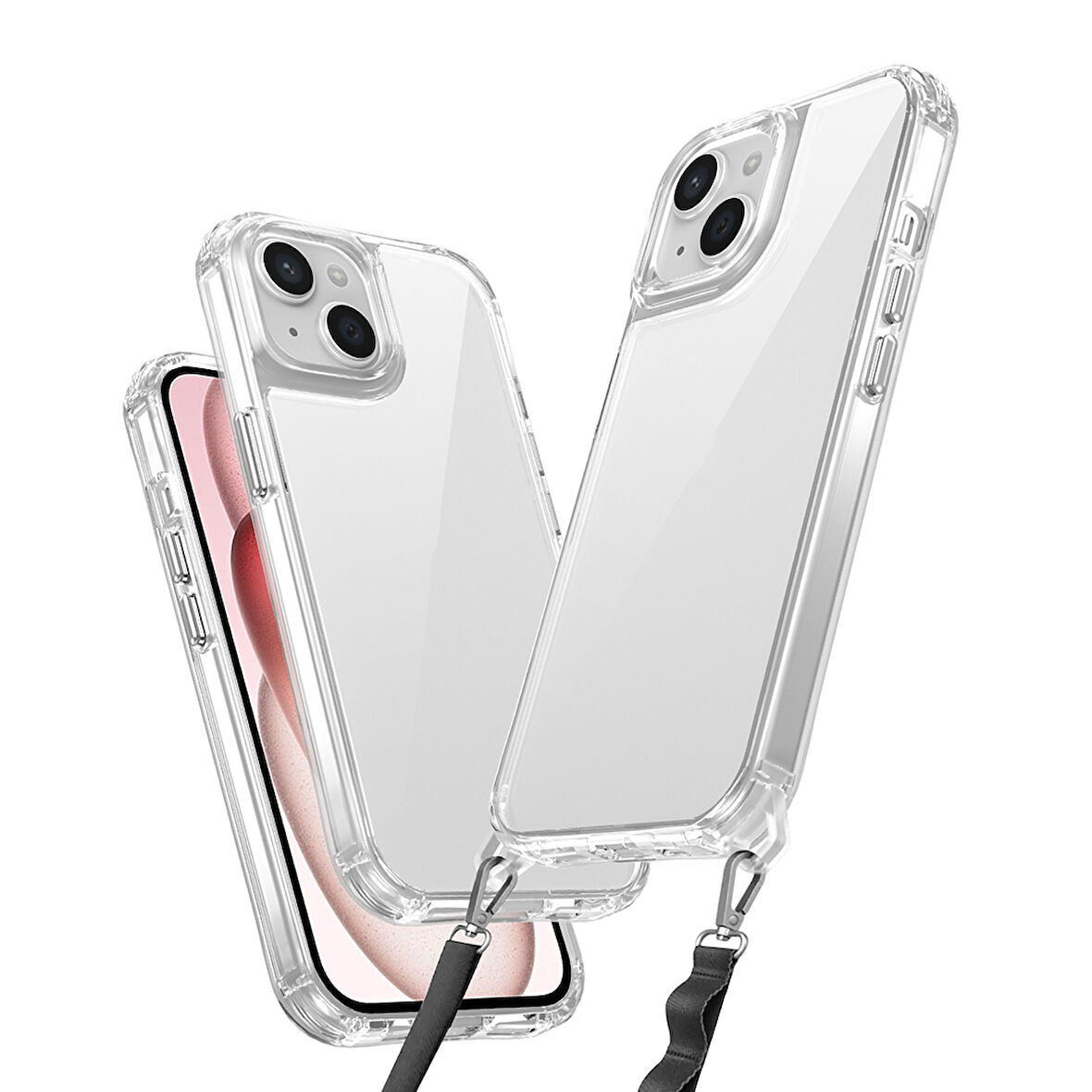 iPhone 15 Kılıf AirBagli Takılabilir Askı Aparatlı Zore Snap Silikon Kapak-Şeffaf