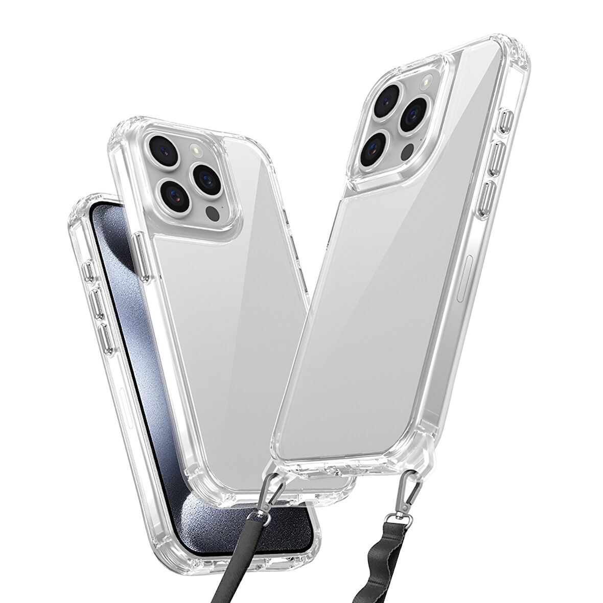 iPhone 15 Pro Max Kılıf AirBagli Takılabilir Askı Aparatlı Zore Snap Silikon Kapak-Şeffaf