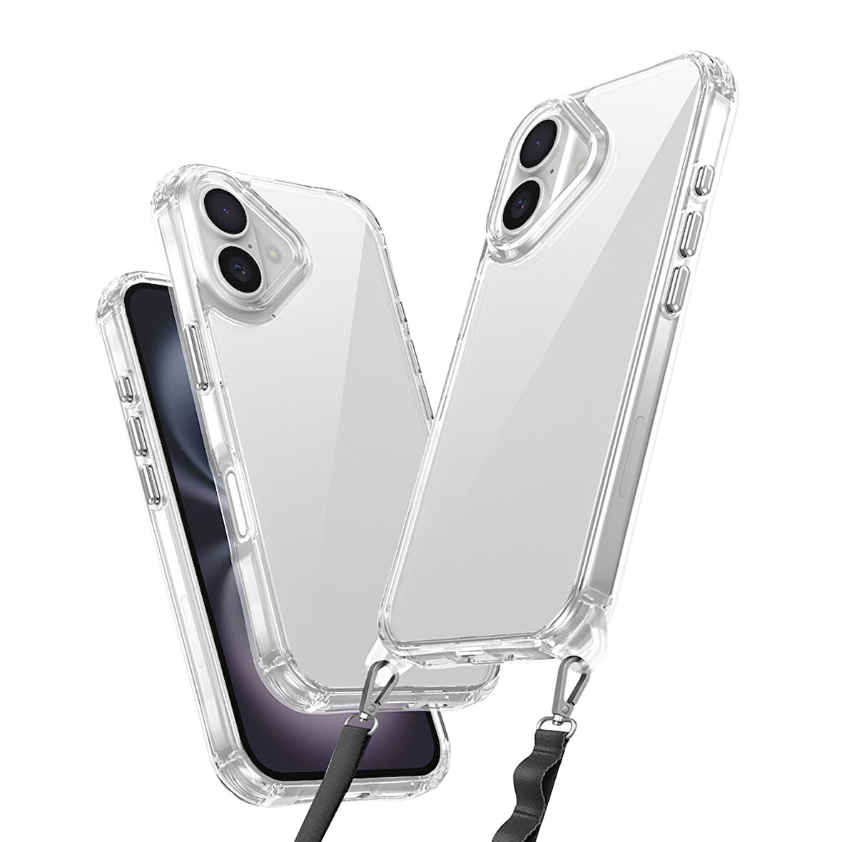 iPhone 16 Plus Kılıf AirBagli Takılabilir Askı Aparatlı Zore Snap Silikon Kapak-Şeffaf