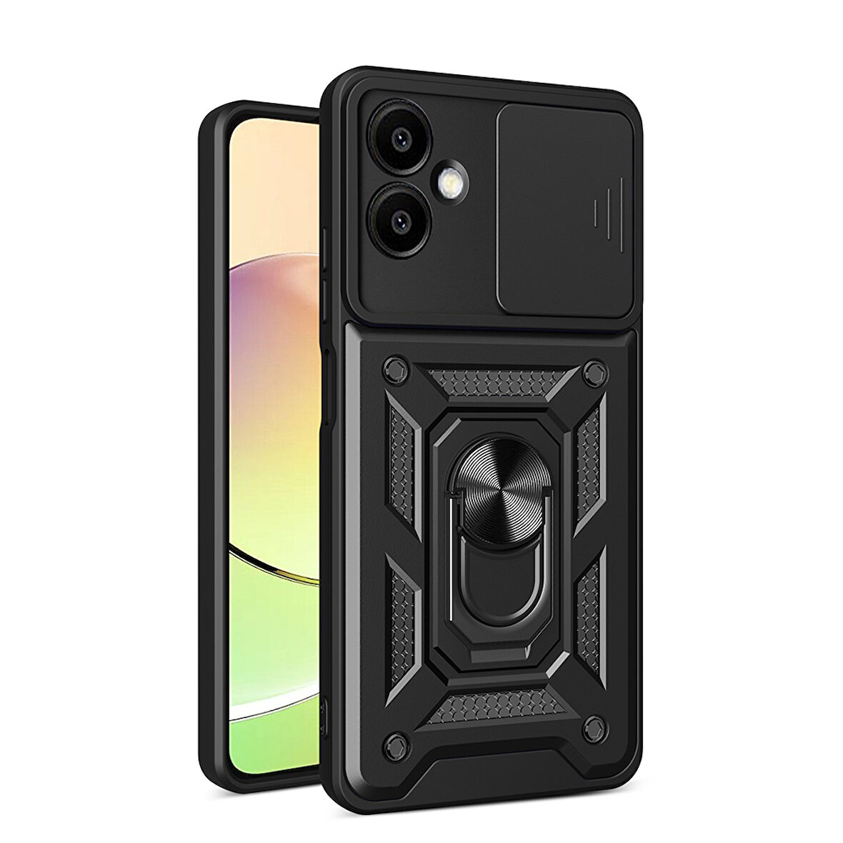 Galaxy A06 Uyumlu Magnetik Standlı Kamera Korumalı Zore Sürgülü Vega Kapak-Siyah