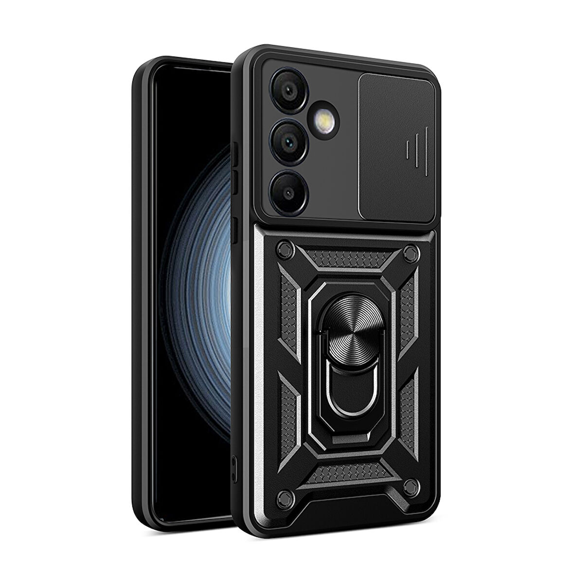 Galaxy S24 FE Uyumlu Magnetik Standlı Kamera Korumalı Zore Sürgülü Vega Kapak-Siyah