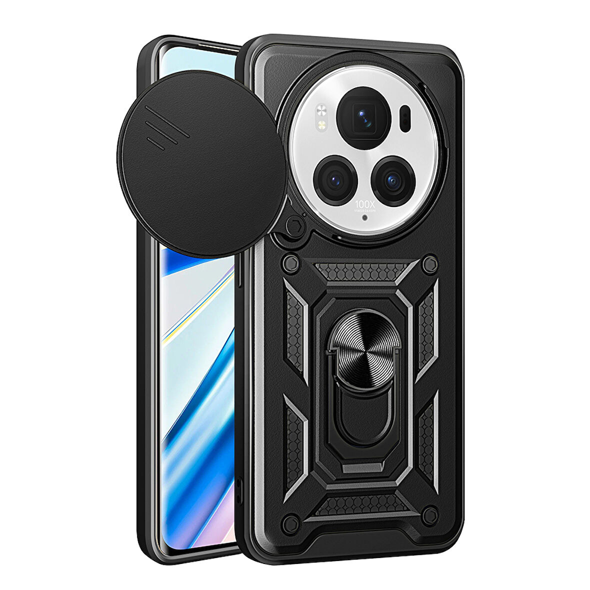 Honor Magic 6 Pro Uyumlu Kılıf Magnetik Standlı Kamera Korumalı Zore Sürgülü Vega Kapak-Siyah
