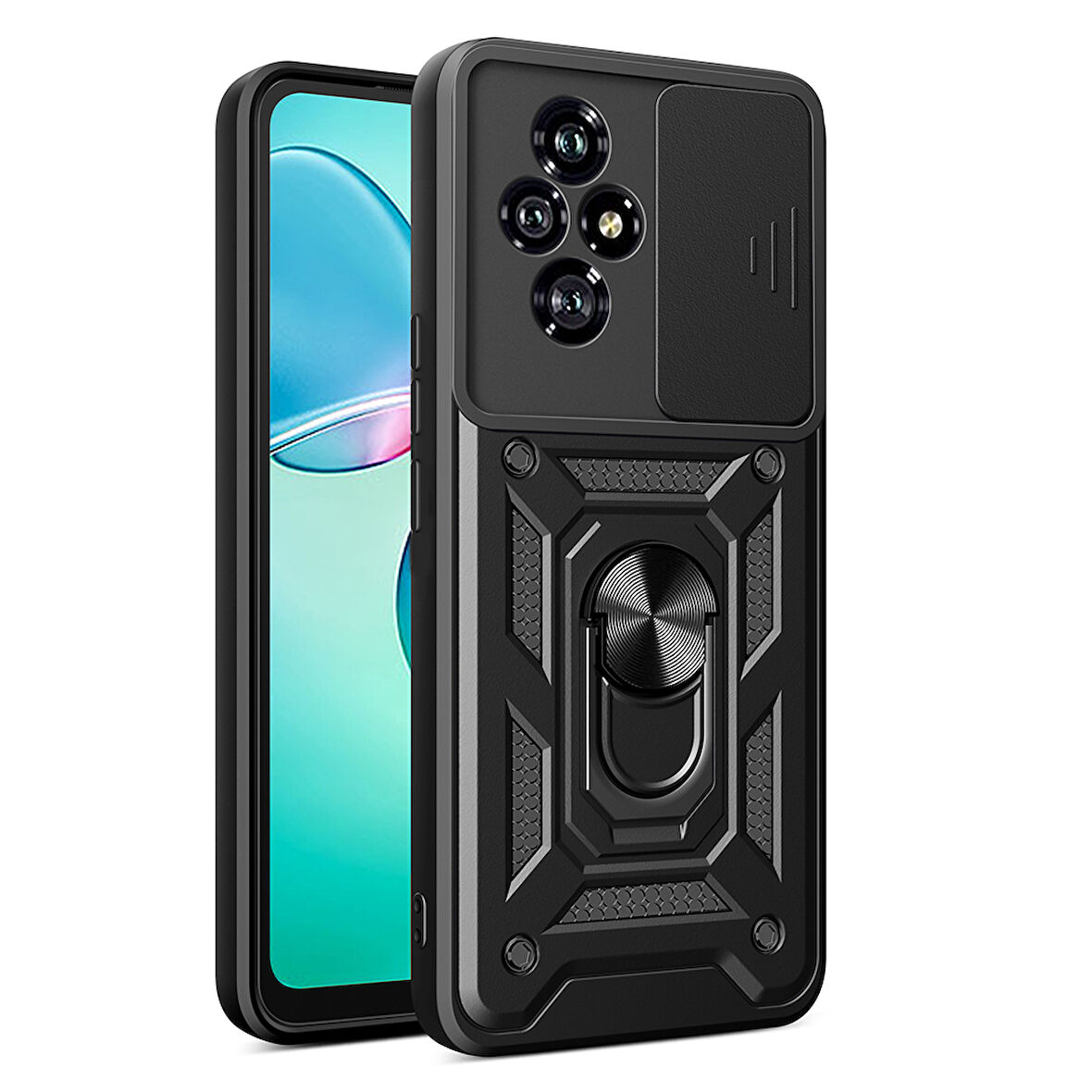Honor 200 Uyumlu Kılıf Magnetik Standlı Kamera Korumalı Zore Sürgülü Vega Kapak-Siyah
