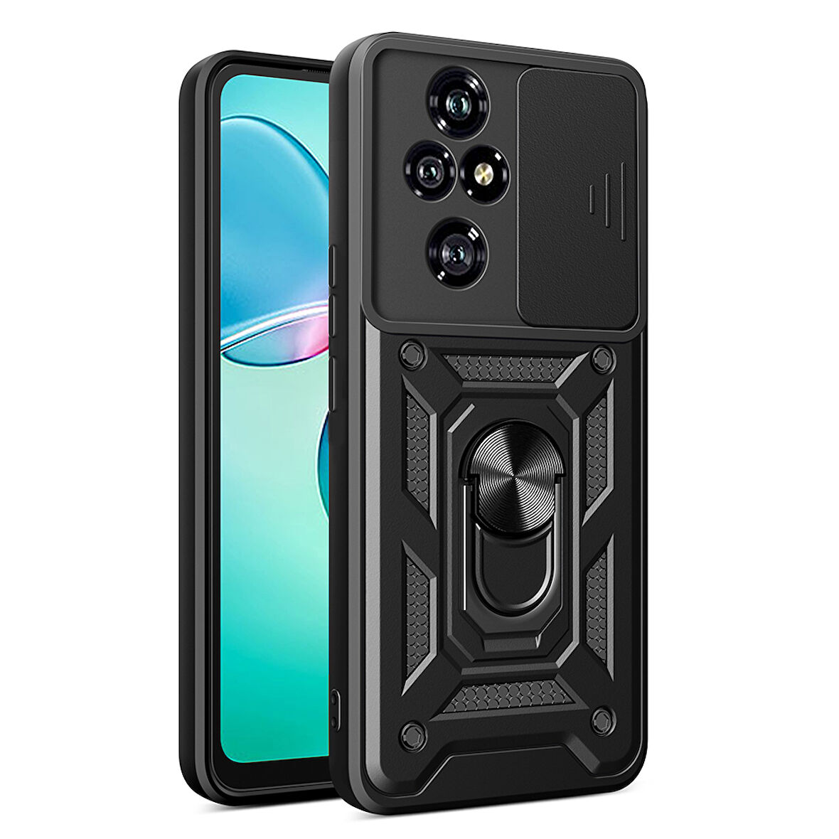 Honor 200 Pro Uyumlu Kılıf Magnetik Standlı Kamera Korumalı Zore Sürgülü Vega Kapak-Siyah