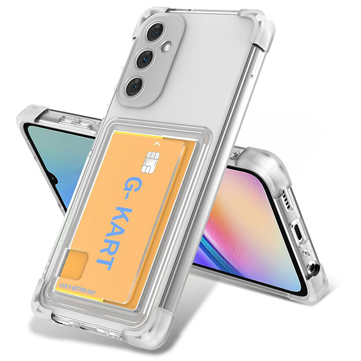 Galaxy S24 FE Kılıf AirBag Tasarımlı Şeffaf Kartlıklı Zore G-Kart Kapak-Şeffaf