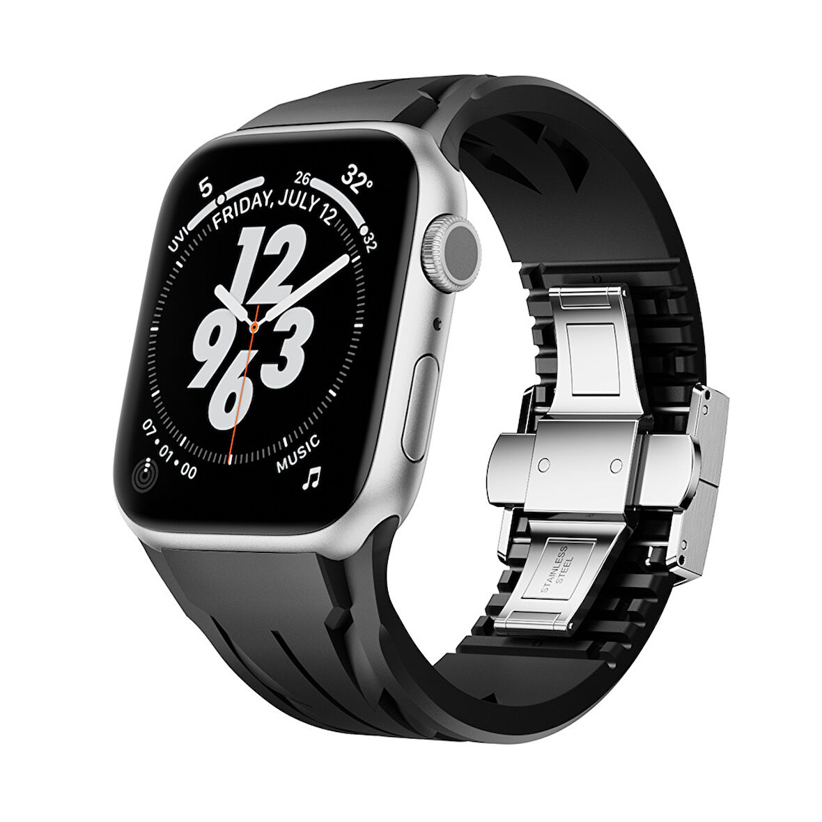 Apple Watch 42mm KRD-127 Metal Tokalı Silikon Kordon-Siyah