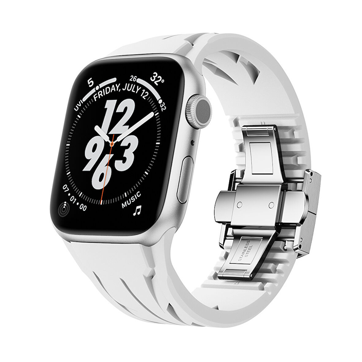 Apple Watch 42mm KRD-127 Metal Tokalı Silikon Kordon-Beyaz