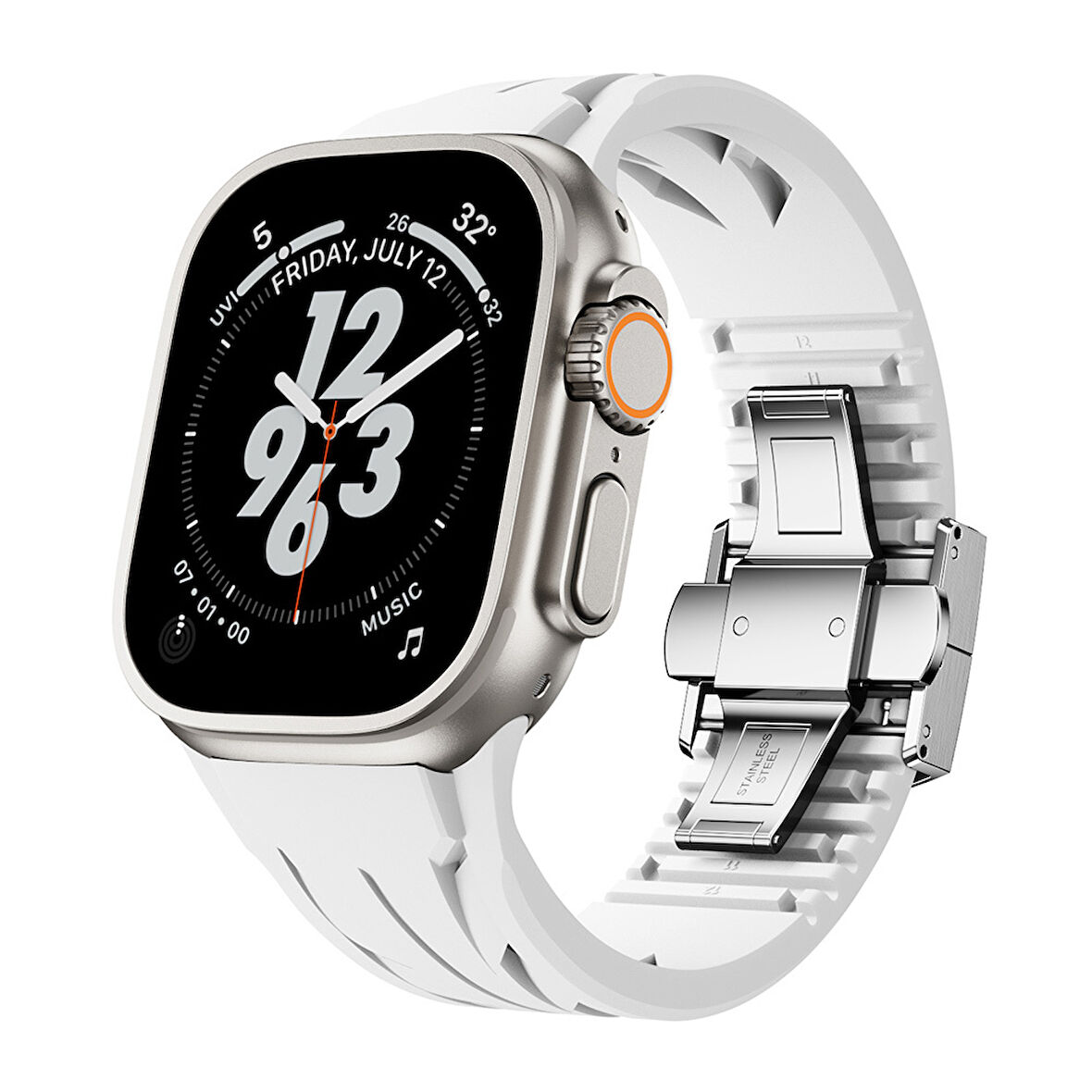 Apple Watch Ultra 49mm KRD-127 Metal Tokalı Silikon Kordon-Beyaz