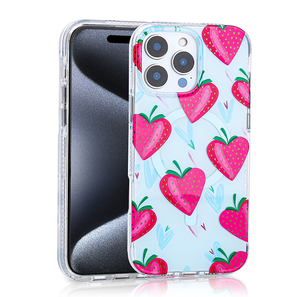 iPhone 16 Pro Max Uyumlu Kılıf Magsafe Şarj Özellikli Zore Stilo Kapak-Pembe-Mavi