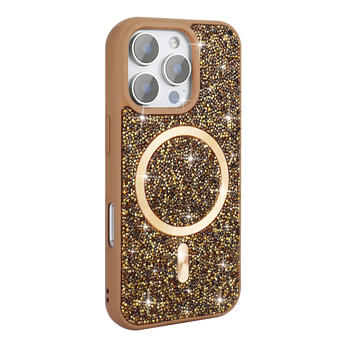 iPhone 16 Pro Max Kılıf Pırlanta Tasarımlı Magsafe Şarj Özellikli Zore Mozaik Silikon Kapak - Desert