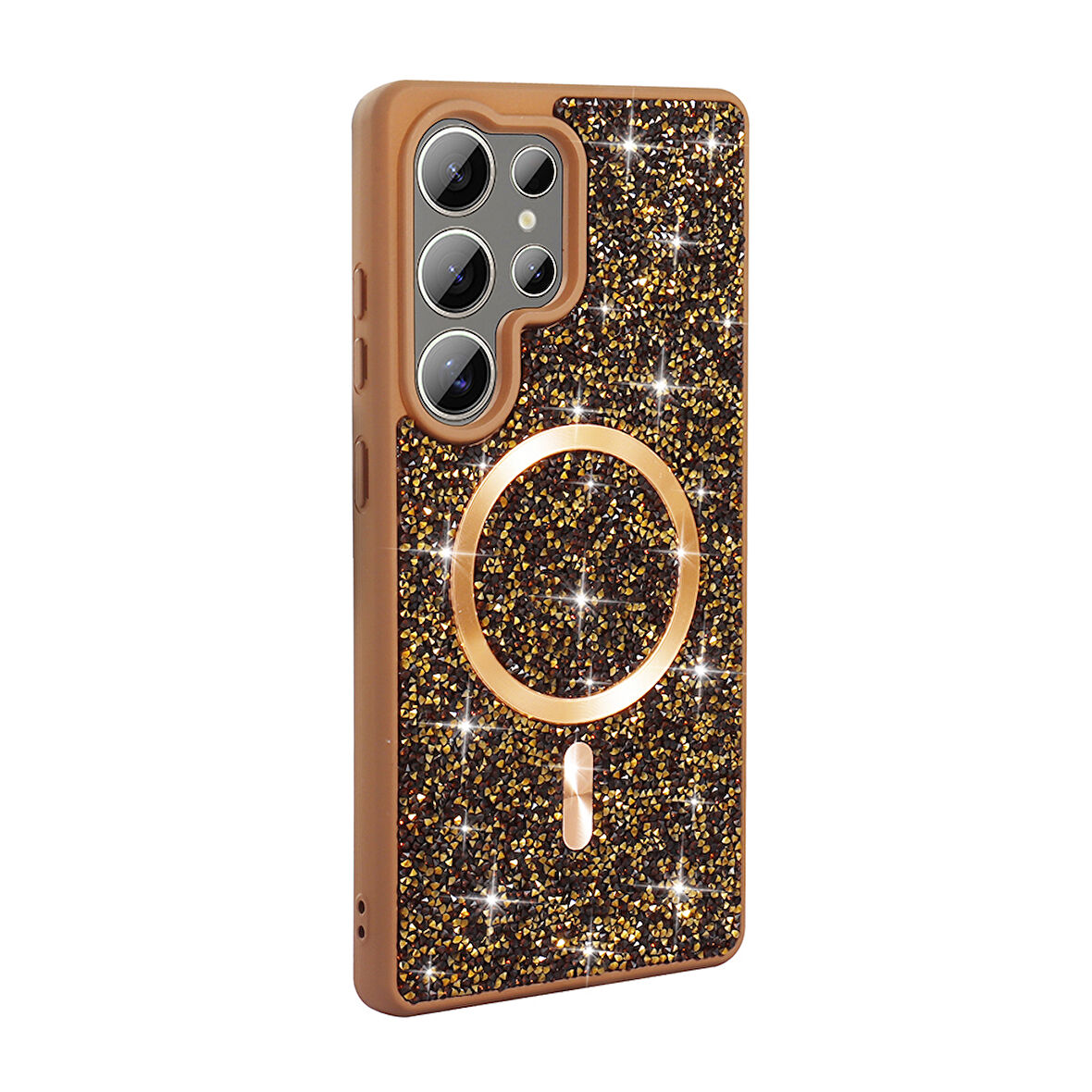 Galaxy S25 Ultra Kılıf Pırlanta Tasarımlı Magsafe Şarj Özellikli Zore Mozaik Silikon Kapak - Desert