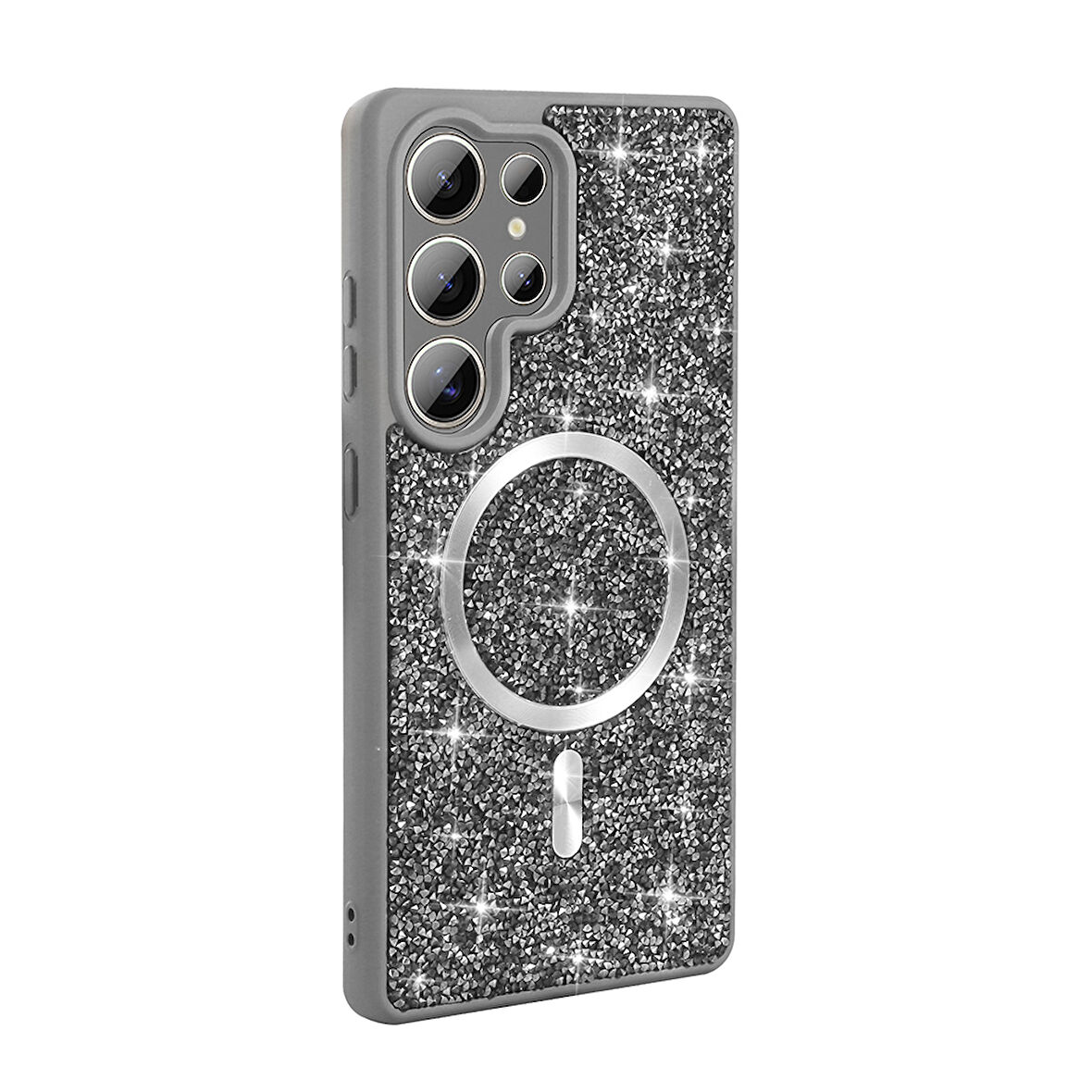 Galaxy S25 Ultra Kılıf Pırlanta Tasarımlı Magsafe Şarj Özellikli Zore Mozaik Silikon Kapak - Titanyu